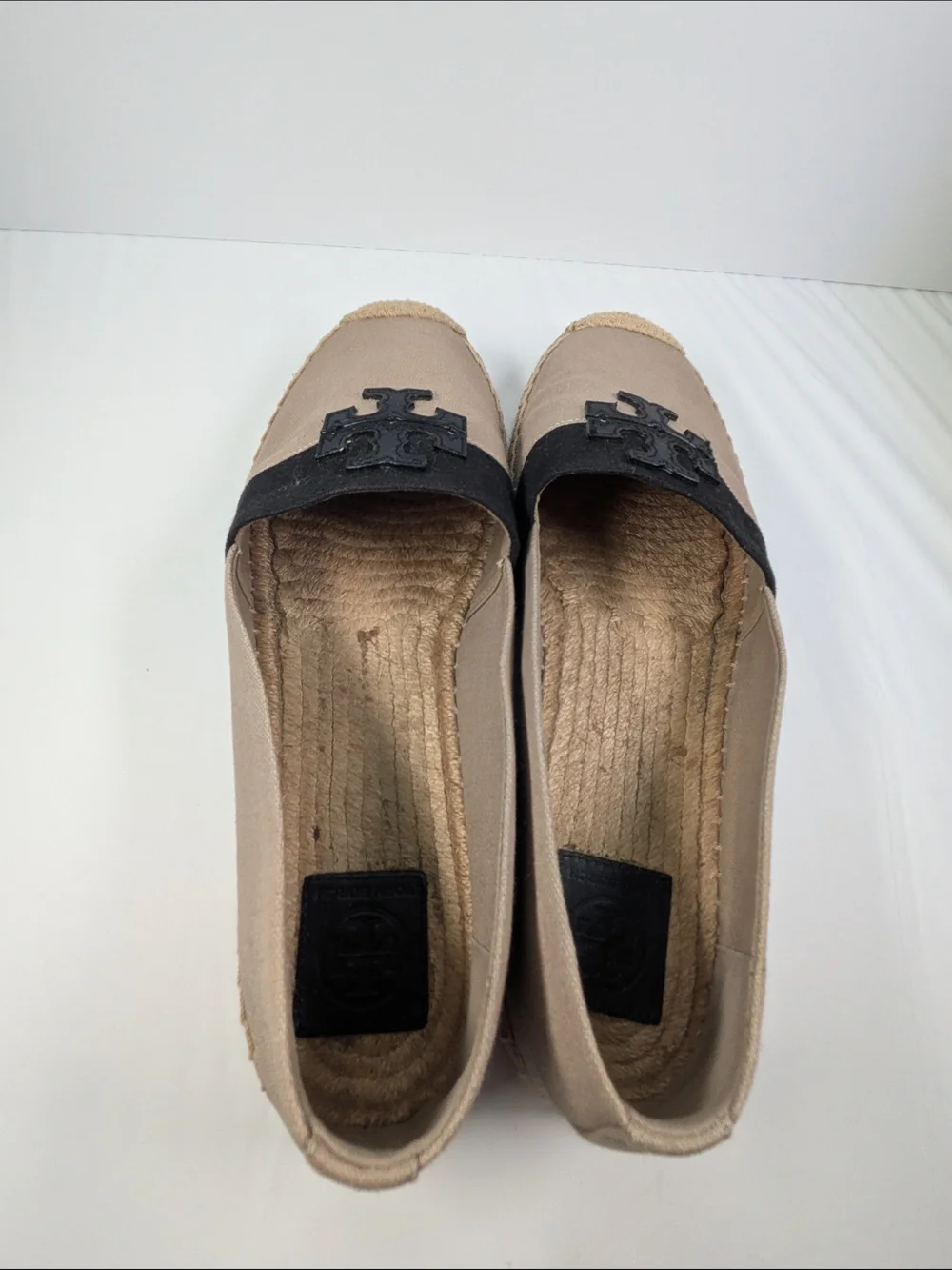 Tory Burch Women’s Beige Espadrille Slip-Ons with Black Trim